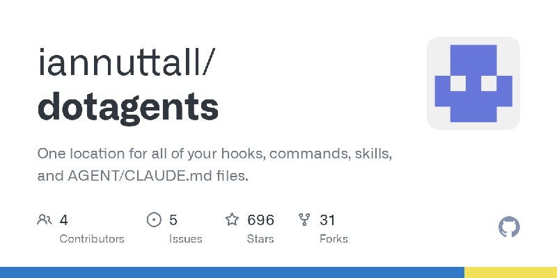 GitHub - iannuttall/dotagents: One location for all of your hooks, commands, skills, and AGENT/CLAUDE.md files.