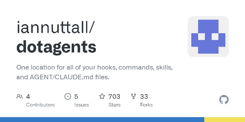 GitHub - iannuttall/dotagents: One location for all of your hooks, commands, skills, and AGENT/CLAUDE.md files.